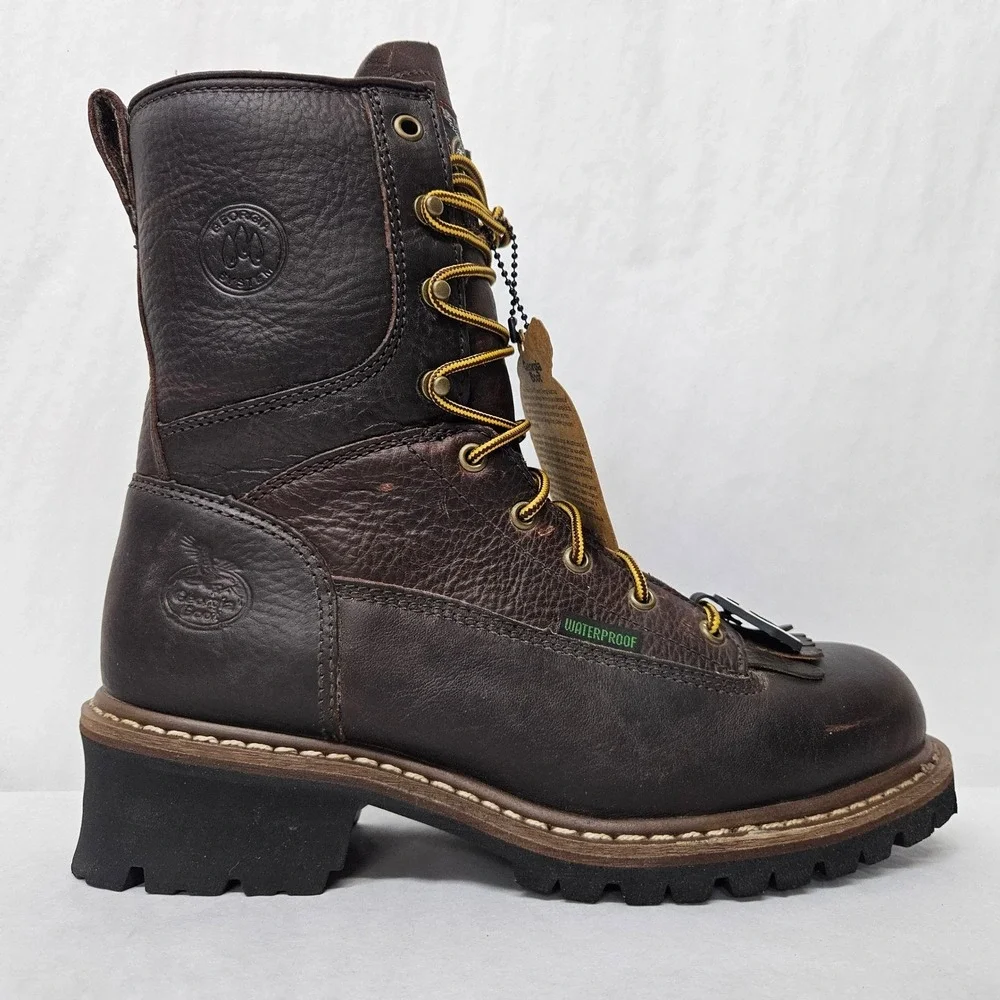 Georgia Boot Logger Work Boots Waterproof Steel Toe G7313 Brown Leather Mens 8.5
